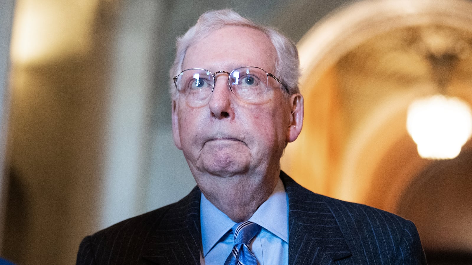 UNITED STATES - APRIL 1: Sen. Mitch McConnell, R-Ky., is seen after the senate luncheons in the U.S. Capitol on Tuesday, April 1, 2025. (Tom Williams/CQ-Roll Call, Inc via Getty Images)