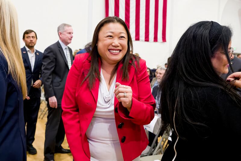 First District Supervisor Janet Nguyen, center, navigates through hundreds of supporters during an oath of office ceremony for Nguyen at Freedom Hall in Mile Square Regional Park in Fountain Valley on Wednesday, January 8, 2025.
