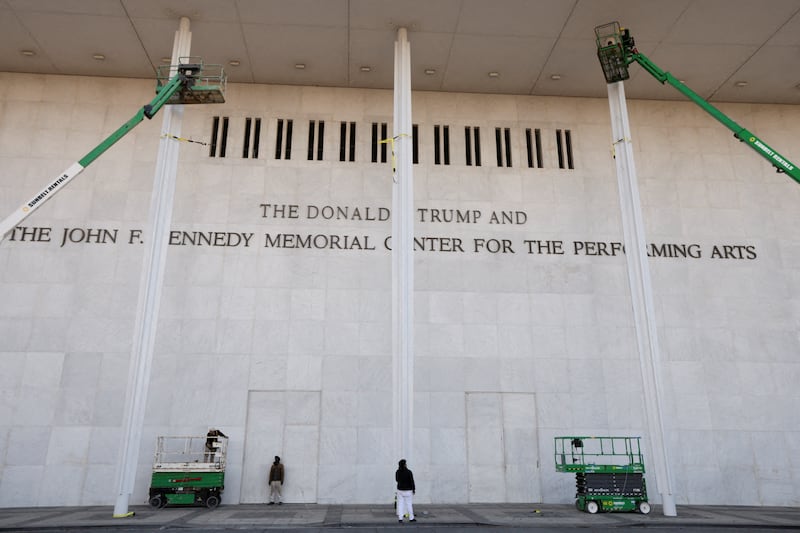 The added lettering for U.S. President Donald Trump's name was displayed at the facade of the John F. Kennedy Center for the Performing Arts, a day after its board announced it would rename the institution The Donald J. Trump and The John F. Kennedy Memorial Center for the Performing Arts.
