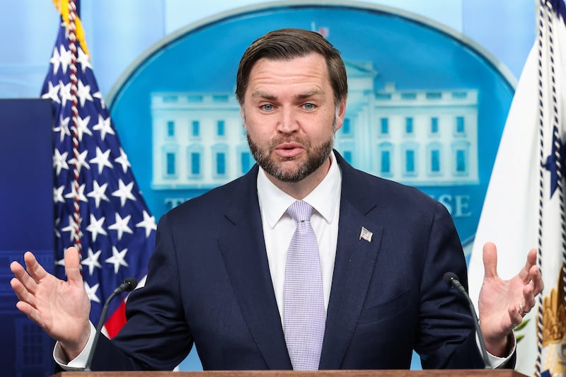 U.S. Vice President JD Vance speaks during a press briefing at the White House in Washington, D.C., U.S., May 19, 2026.  REUTERS/Kevin Lamarque