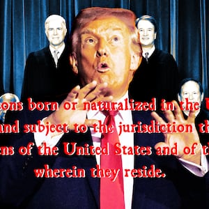 A photo illustration of Donald Trump and SCOTUS.