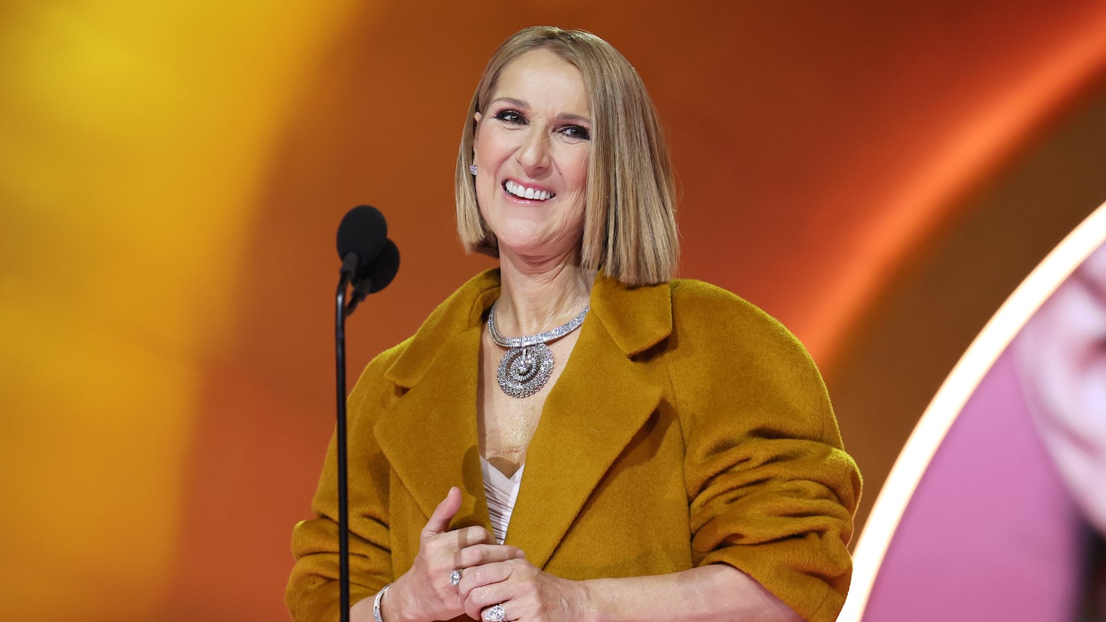 Celine Dion speaks onstage during the 66th GRAMMY Awards at Crypto.com Arena on February 04, 2024 in Los Angeles, California.