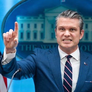 Defense Secretary Pete Hegseth speaks during a news conference in the White House briefing room about the war in Iran on Monday, April 6, 2026