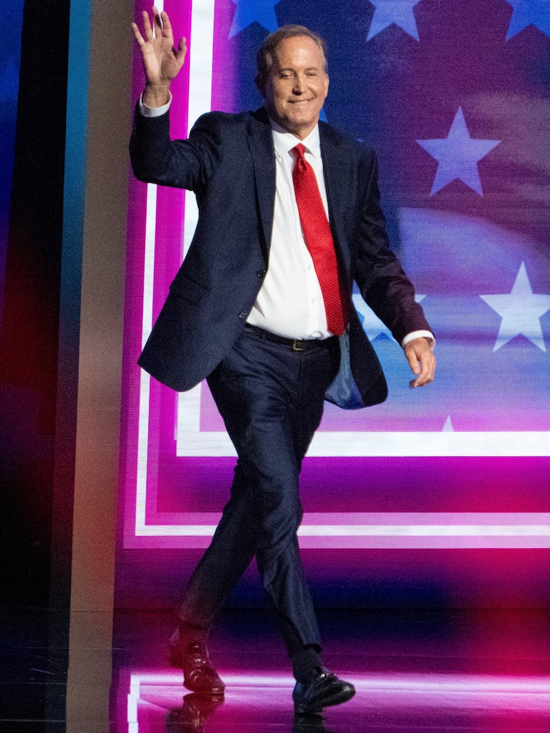 UNITED STATES - SEPTEMBER 9: Texas Attorney General and Senate candidate Ken Paxton speaks during the Republican Midterm Convention at the American Airlines Center in downtown Dallas on Wednesday, September 9, 2026. (Bill Clark/CQ-Roll Call, Inc via Getty Images)