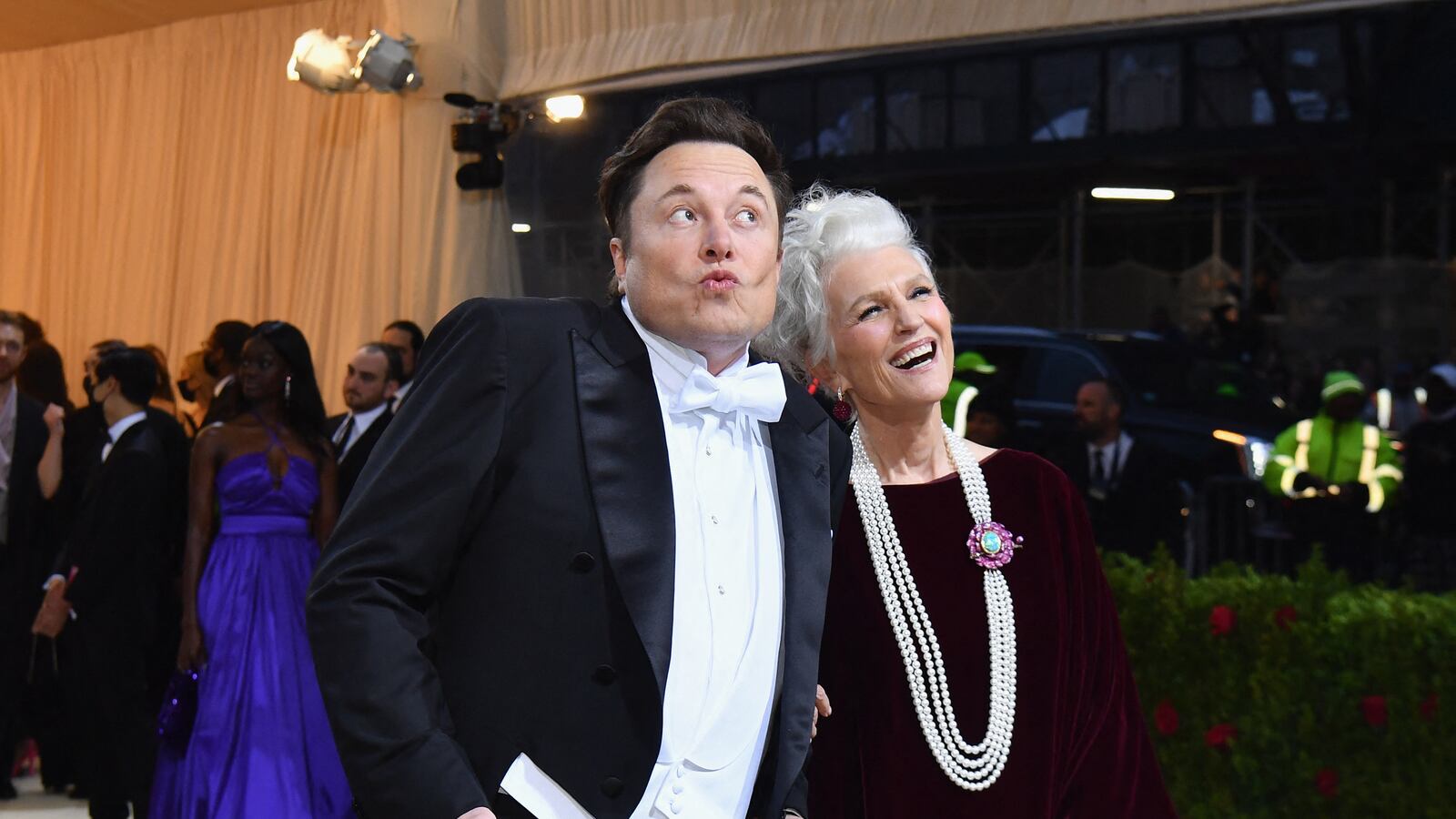 Elon Musk and his mother Maye Musk arrive for the 2022 Met Gala at the Metropolitan Museum of Art on May 2, 2022, in New York.