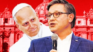 A photo illustration of Pope Leo and Mike Johnson.