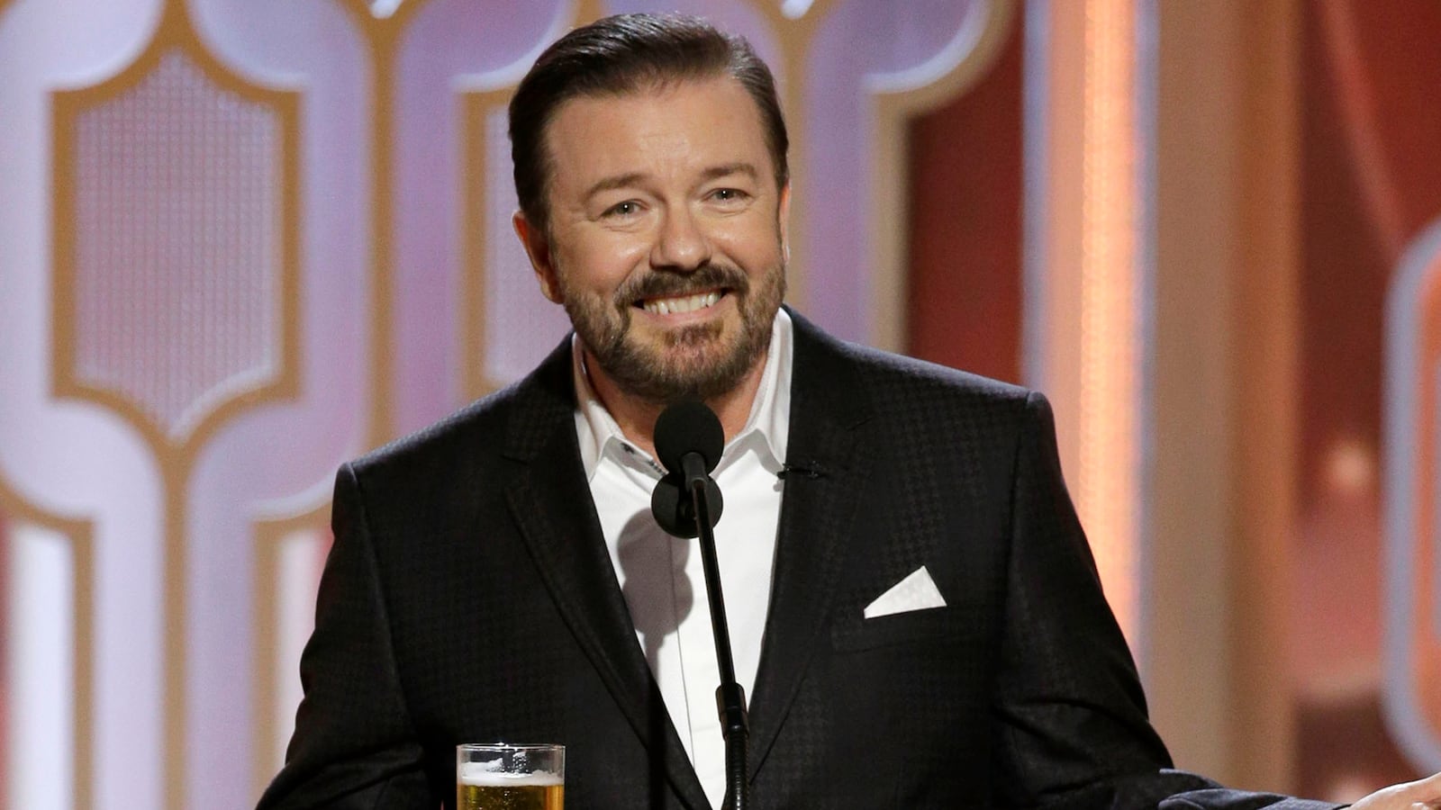 Ricky Gervais at the Golden Globe Awards in 2016.