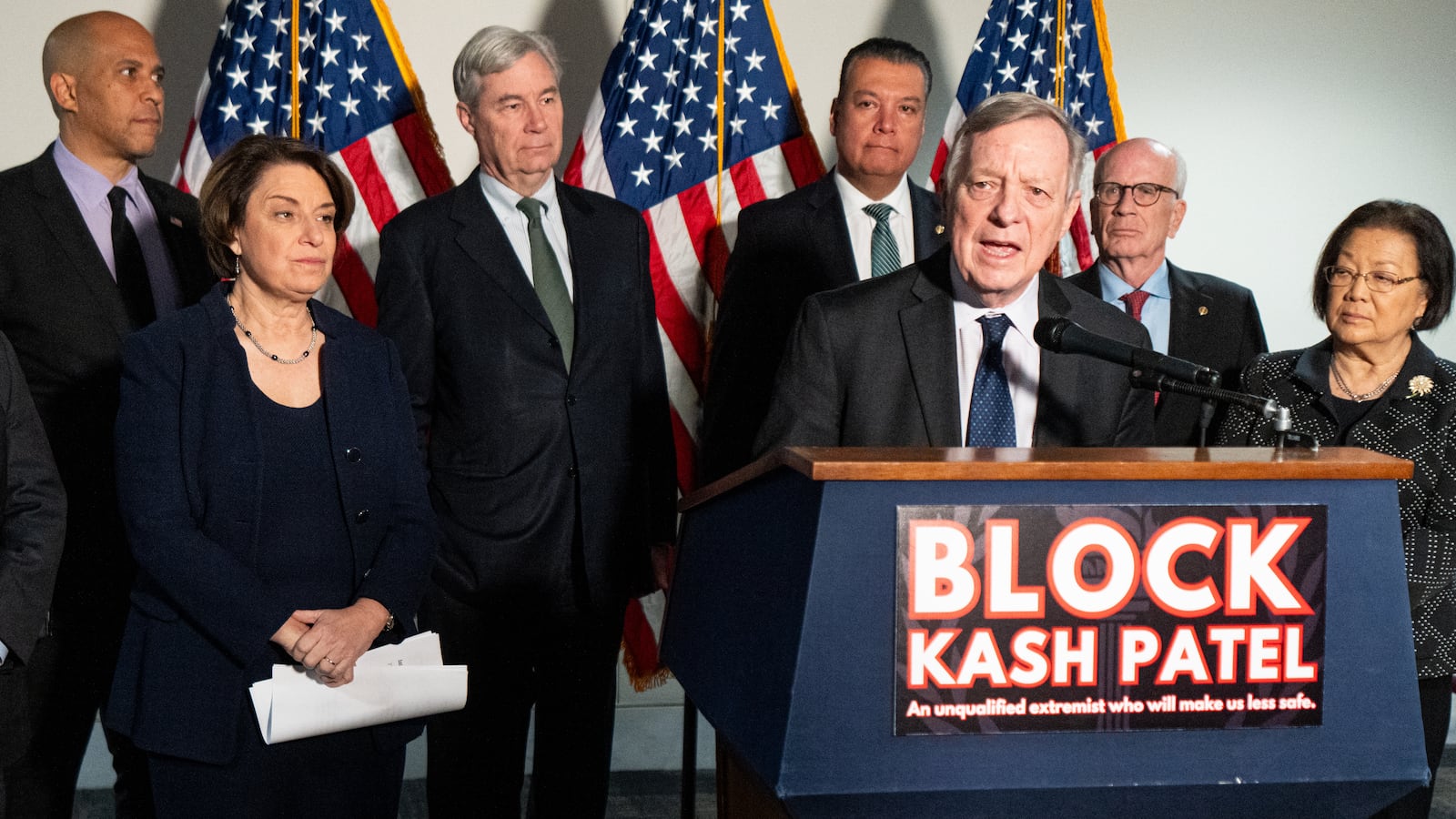 Senate Judiciary Committee Democrats hold a news conference opposing Kash Patel's confirmation as FBI Director.