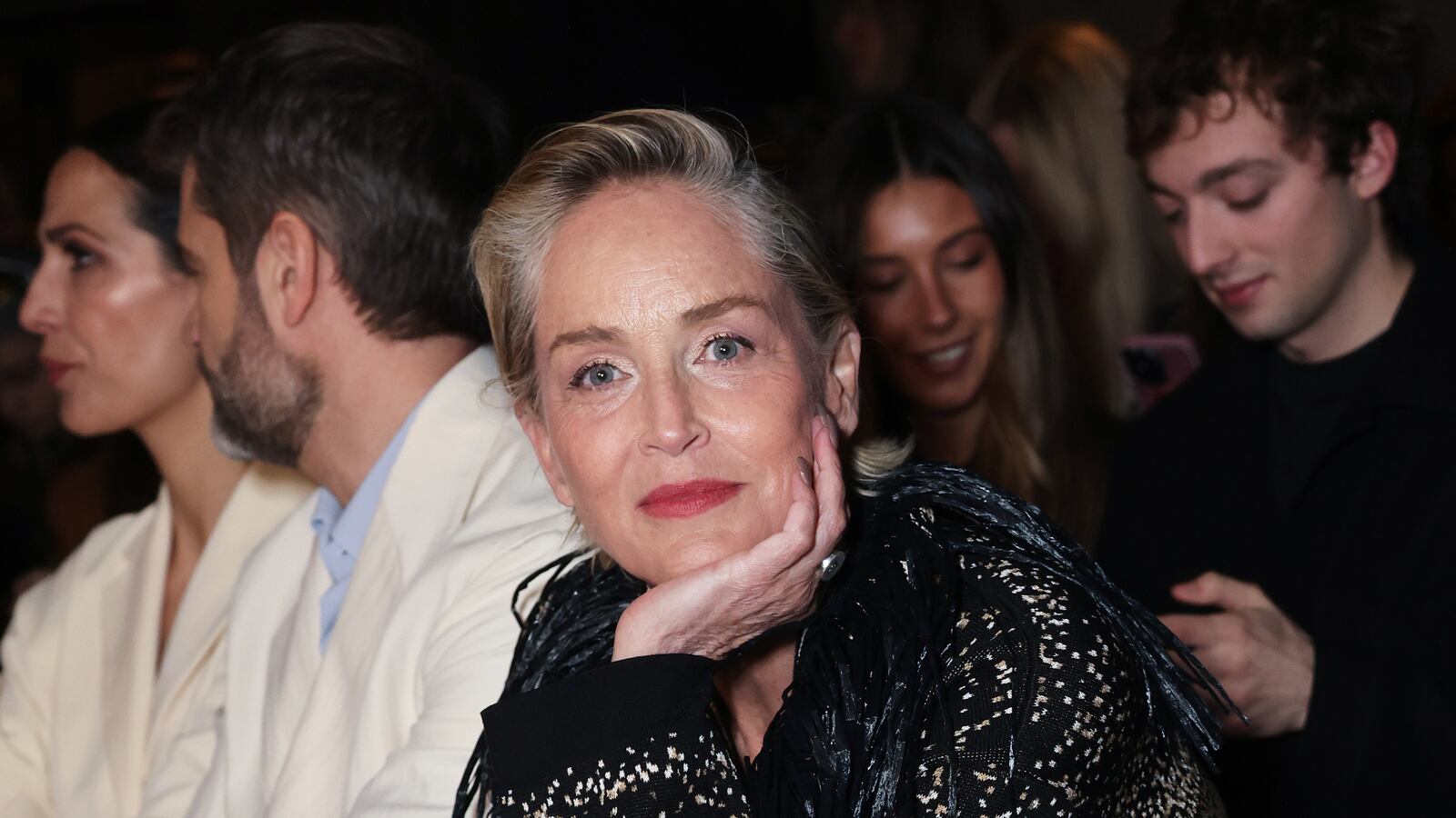 MILAN, ITALY - FEBRUARY 26: Sharon Stone attends the Antonio Madras show during Milan Fashion Week Womenswear Fall/Winter 2025/2026 on February 26, 2025 in Milan, Italy. (Photo by Max Cisotti/Dave Benett/Getty Images)