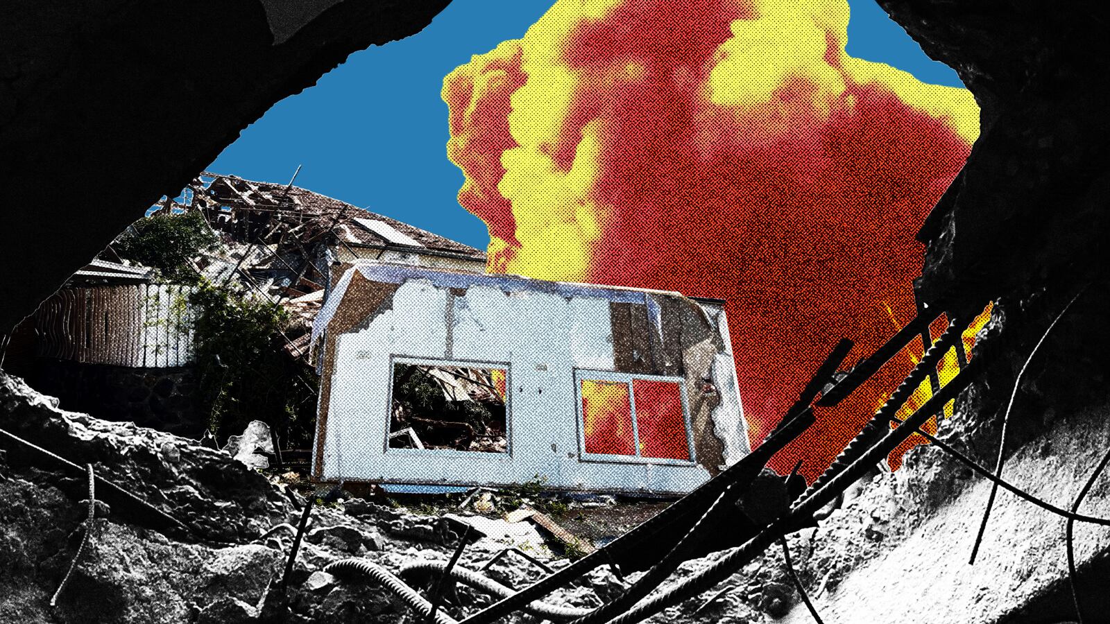 Photo illustration of destruction in Israel and Lebanon