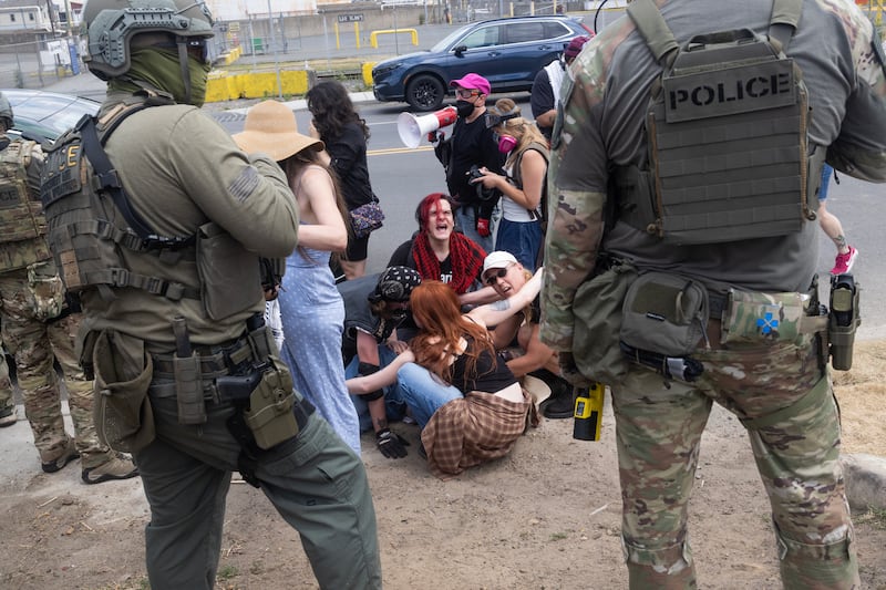 Pro-immigration activists continue to protest and clash with ICE agents outside of the Delaney Hall Detention Facility