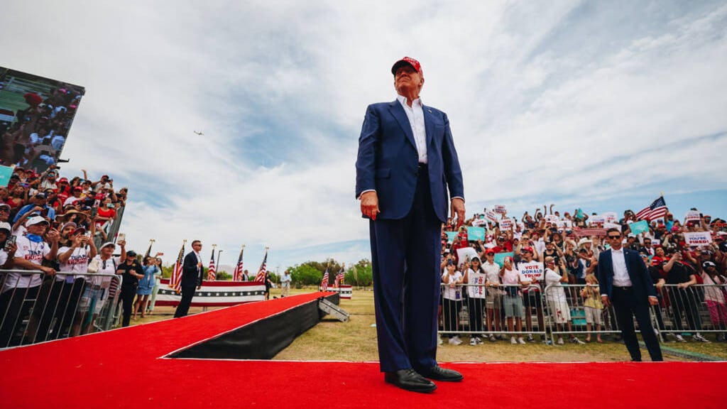 Former President Donald Trump speaks at a rally in Las Vegas.