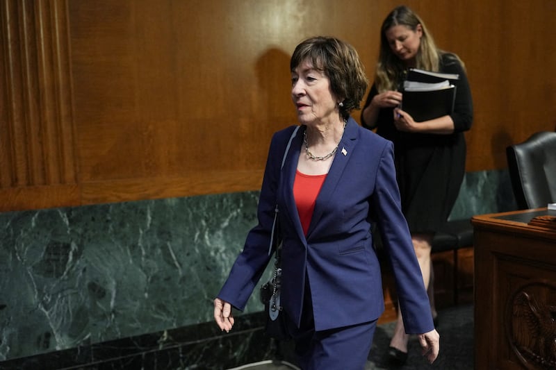 FILE PHOTO: U.S. Senator Susan Collins (R-ME) departs at the end of a Senate Appropriations Committee hearing on U.S. President Donald Trump's supplemental funding request for the Department of Defense, in Washington, D.C., U.S., July 21, 2026. REUTERS/Eric Lee/File Photo