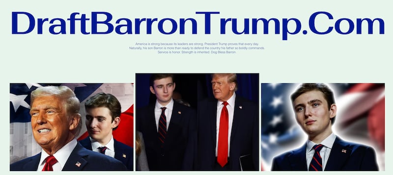 The opening page of DraftBarronTrump.com