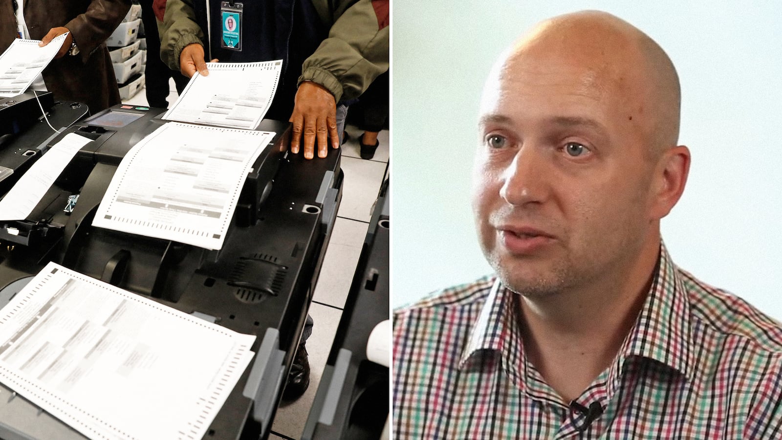 A photo of Dominion voting machines and KNOWiNK founder Scott Leiendecker.