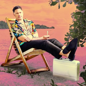 A photo illustration of Joe Manganiello on Deal or No Deal Island. 