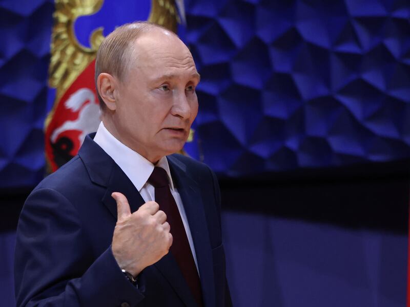 SOCHI, RUSSIA - OCTOBER 3: (RUSSIA OUT) Russian President Vladimir Putin leaves the scene during an awards ceremony at the Sirius Education Center, on October 3, 2025 in Sochi, Russia. Putin visited a federal education center for talented children, marking the upcoming Day of the Teacher. (Photo by Contributor/Getty Images)