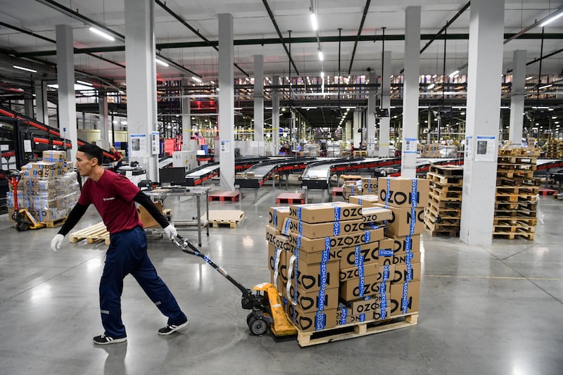 A picture taken on October 16, 2019 shows Russia's online retailer Ozon's logistics centre outside the town of Tver. (Photo by Kirill KUDRYAVTSEV / AFP) (Photo by KIRILL KUDRYAVTSEV/AFP via Getty Images)