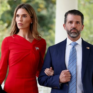 Donald Trump Jr. and Bettina Anderson attend a ceremony held by U.S. President Donald Trump to award posthumously the Medal of Freedom to Charlie Kirk in the Rose Garden at the White House in Washington, D.C., U.S., October 14, 2025. REUTERS/Kevin Lamarque