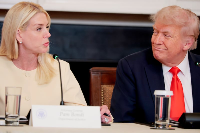 Attorney General Pam Bondi speaks alongside U.S. President Donald Trump at a roundtable in the State Dining Room at the White House on June 05, 2025 in Washington, DC.