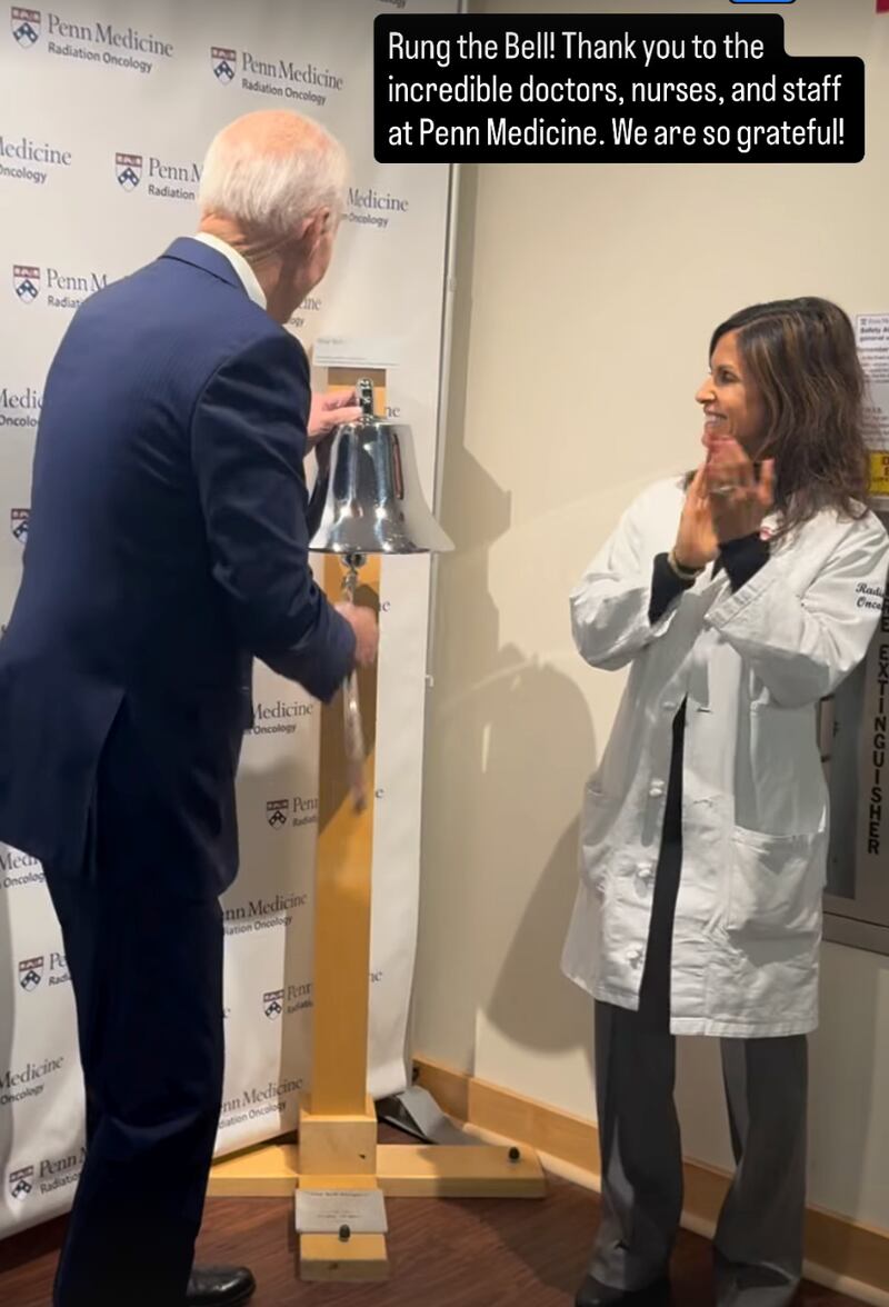On Instagram, his daughter, Ashley, posted a video of her father ringing the bell.