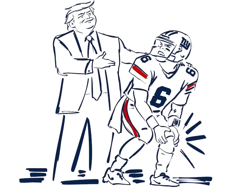 Donald Trump sports curse NY Giants illustration