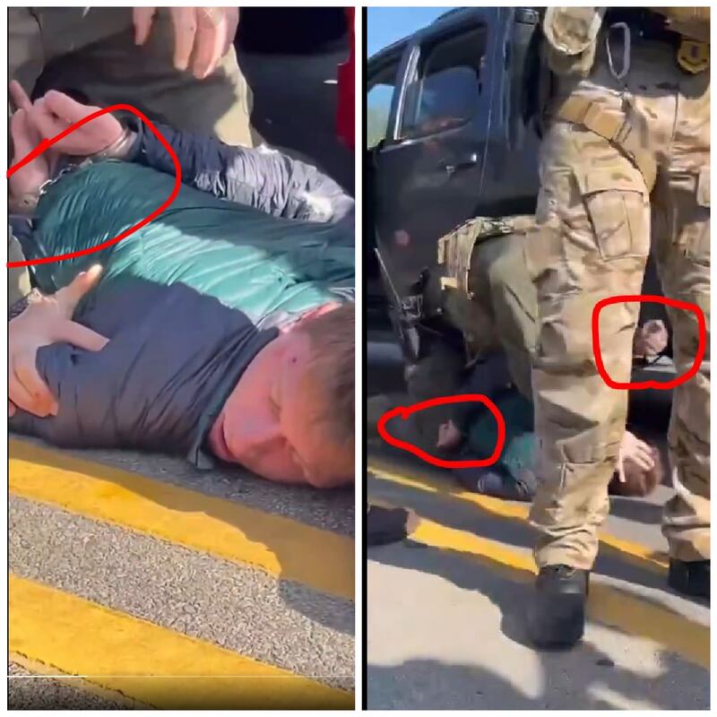 Still images from videos posted on social media show the man's hands are not near the agent's genitals when he punched him repeatedly in the head.