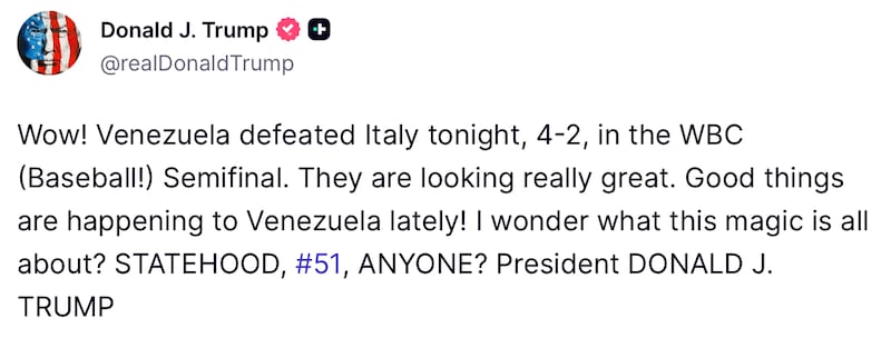Donald Trump makes a sporting post on Truth Social.