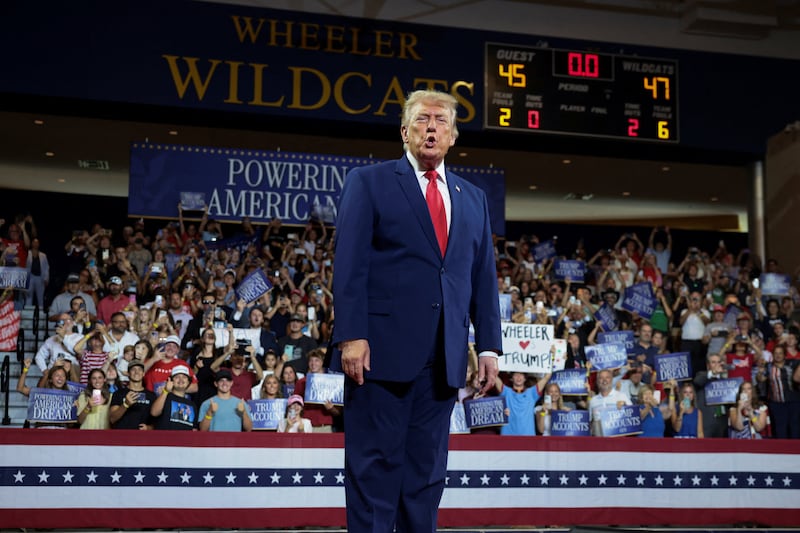 U.S. President Donald Trump arrives to deliver remarks on the "Trump Accounts" tax-advantaged investment program at Wheeler High School in Marietta, Georgia, U.S., July 22, 2026.