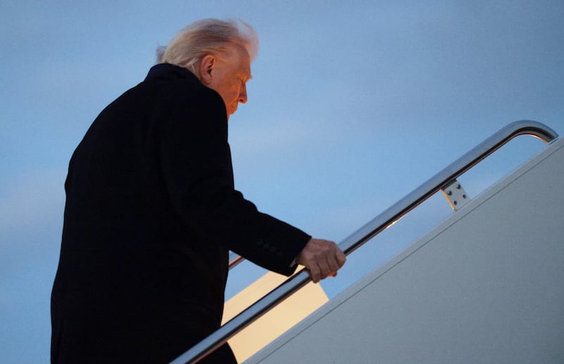 U.S. President Donald Trump boards Air Force One en route to Pennsylvania on December 9, 2025 at Joint Base Andrews in Maryland.