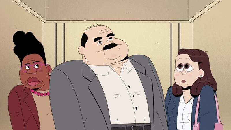 Kimberly Hébert Gregory as Donna, Mel Rodriguez as Luis, and Martha Kelly as Carol in Carol & The End of The World