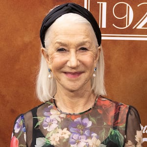 Actor Helen Mirren poses as she attends Paramount+’s “1923” red carpet event held in Los Angeles, California, in 2025.