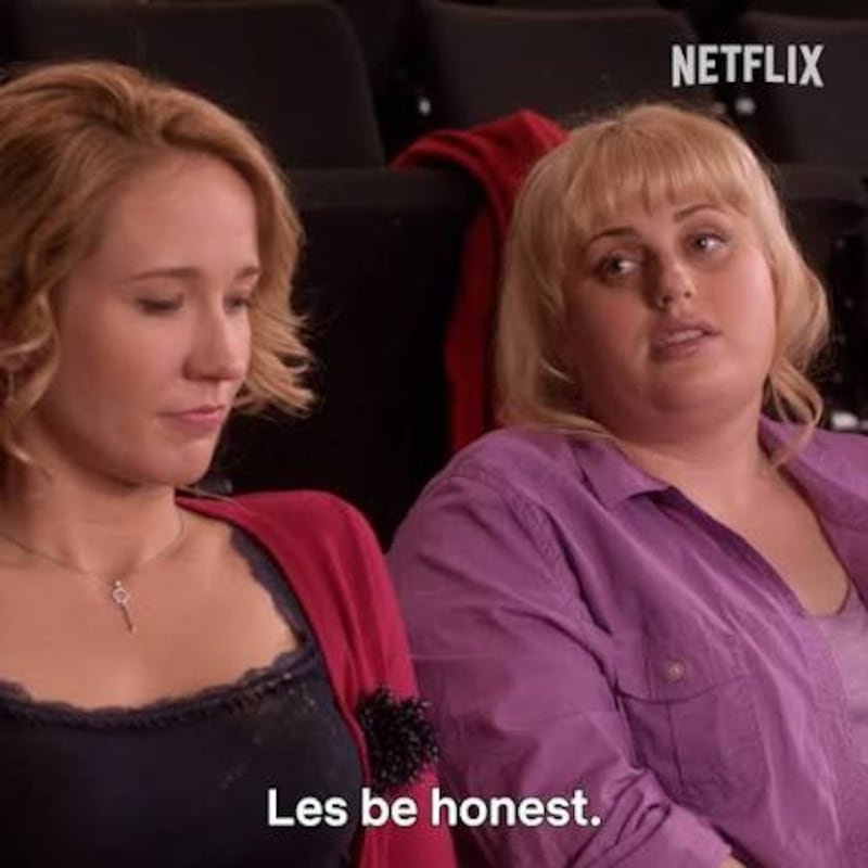 Anna Camp and Rebel Wilson in “Pitch Perfect.”