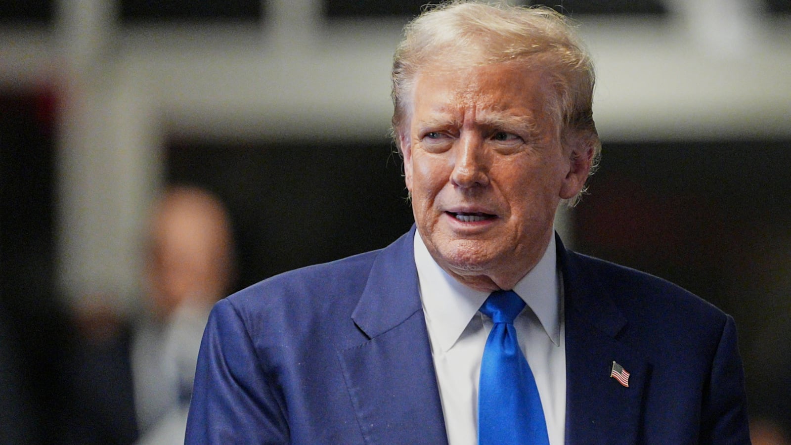 Former President Donald Trump speaks with the media at Manhattan Supreme Court