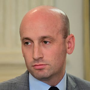 White House deputy chief of staff Stephen Miller looks on during a law enforcement roundtable in the State Dining Room of the White House