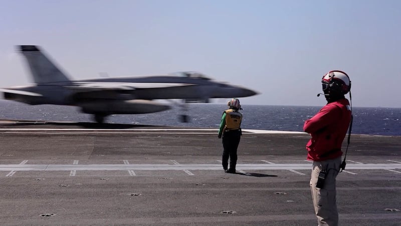 U.S. Navy's USS Gerald R. Ford conducts flight operations in support of Operation Epic Fury attack on Iran, from an unidentified location.
