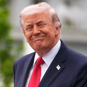 President Donald Trump smiles as he speaks during the ceremonial welcome of King Charles III and Queen Camilla on the South Lawn of the White House, Washington DC, on day two of the state visit to the US.