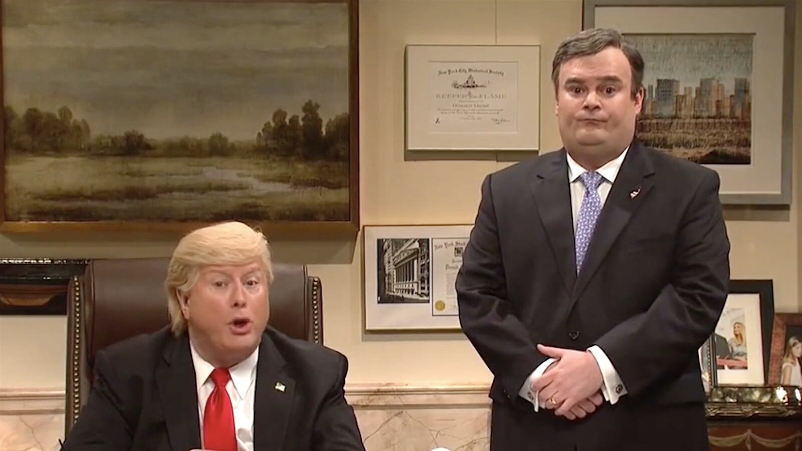 articles/2016/05/15/snl-s-donald-trump-gets-mocked-for-being-his-own-publicist/160514-wilstein-SNL-trump-tease_h156fo