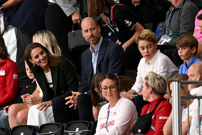 Catherine, Princess of Wales, Prince William, Prince of Wales, Princess Charlotte, Prince George and Prince Louis attend Track Cycling on day nine of the Glasgow 2026 Commonwealth Games at Sir Chris Hoy Velodrome on Aug. 1, 2026, in Glasgow, Scotland.
