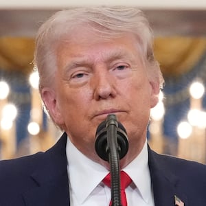 U.S. President Donald Trump speaks during a prime-time address on April 1, 2026 updating the nation on the war in Iran.