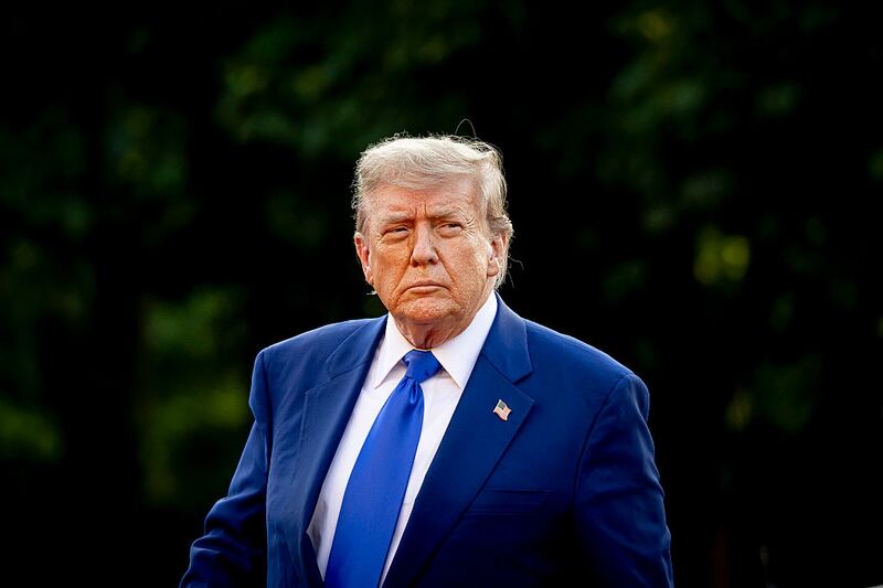 THE HAGUE, NETHERLANDS - JUNE 24: President of the United States Donald Trump arrives at Huis ten Bosch Palace for a dinner during the NATO Summit 2025 on June 24, 2025 in The Hague, Netherlands. (Photo by Patrick van Katwijk/Getty Images)