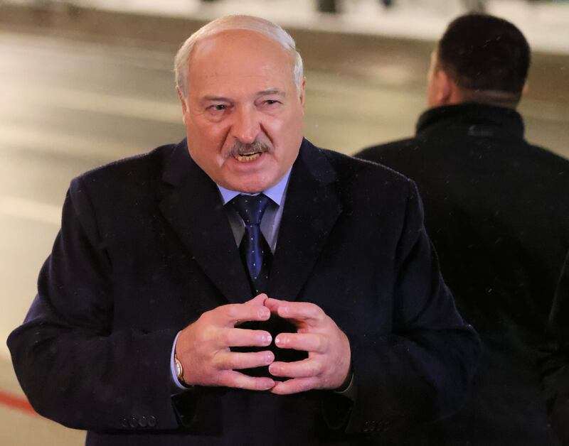 Belarussian President Alexander Lukashenko speaks to journalists during the Summit of Eurasian Economic Union, December,25 2023, in Saint Petersburg, Russia. Leaders of five post-Soviet states - Russia, Belarus, Armenia, Kazakhstan and Kyrgyzstan have arrived to the Summit.