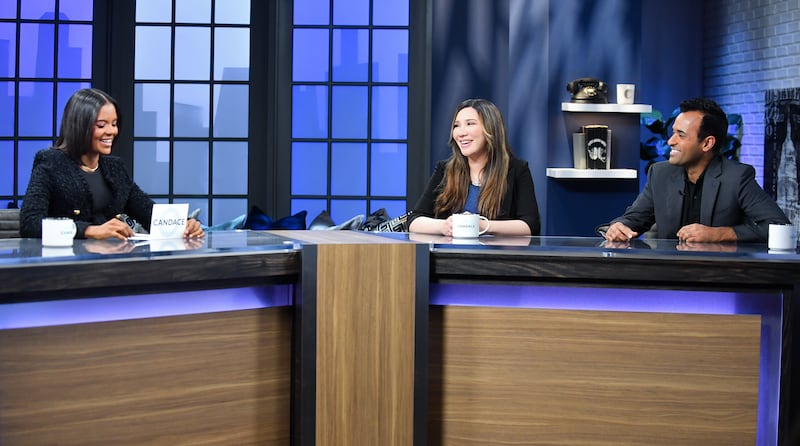 Candace Owens, Lauren Chen, and Vivek Ramaswani are seen on set of "Candace"