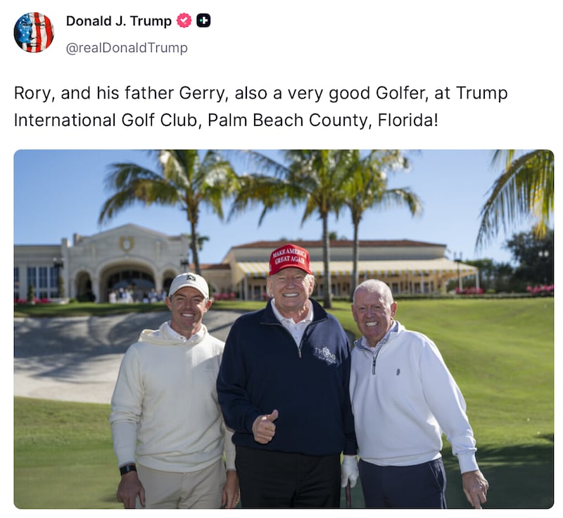 Donald Trump shares a photo of himself with Rory McIlroy and his father.