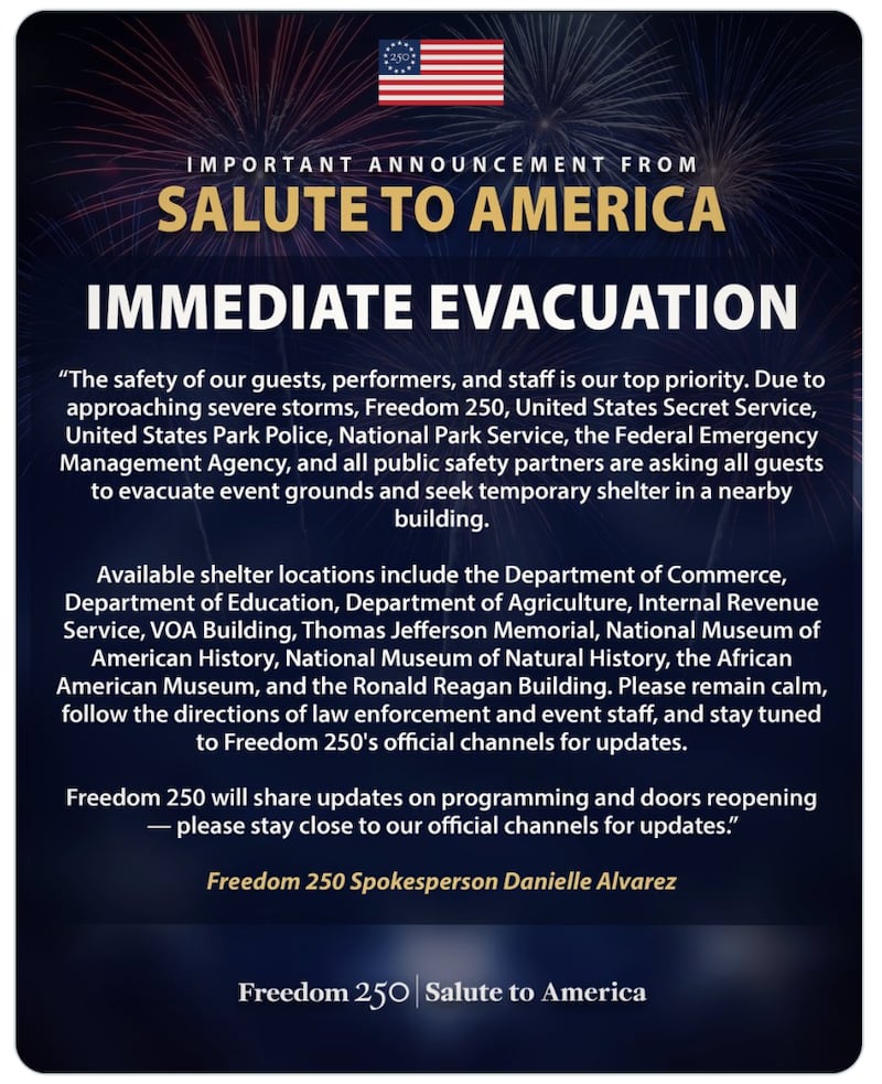 Freedom 250 told people to evacuate the National Mall.