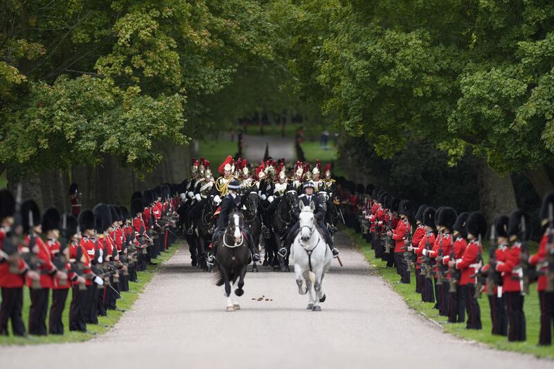 The horse-drawn procession makes its way towards Windsor Castle