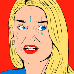 Pam Bondi looking back and forth nervously while sweating