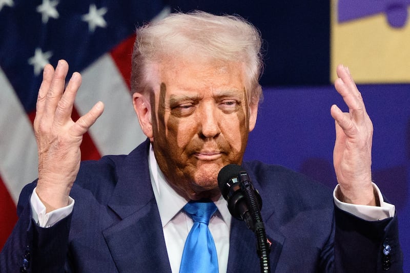 President Donald Trump gestures as he speaks during the Asia-Pacific Economic Cooperation (APEC) CEO Summit at the Gyeongju Arts Center in Gyeongju on October 29, 2025.