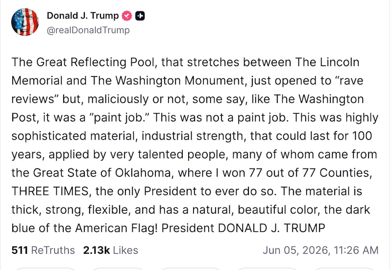 The president is rambling about the Reflecting Pool renovations.