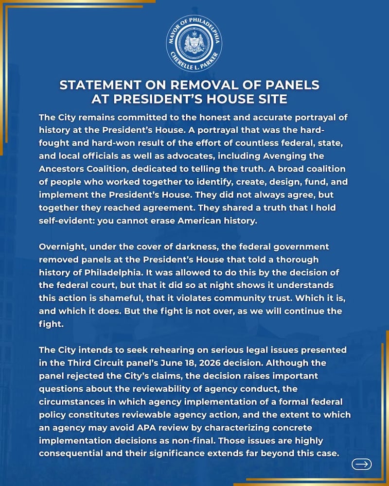 cherelle l parker statement panels president's house slavery